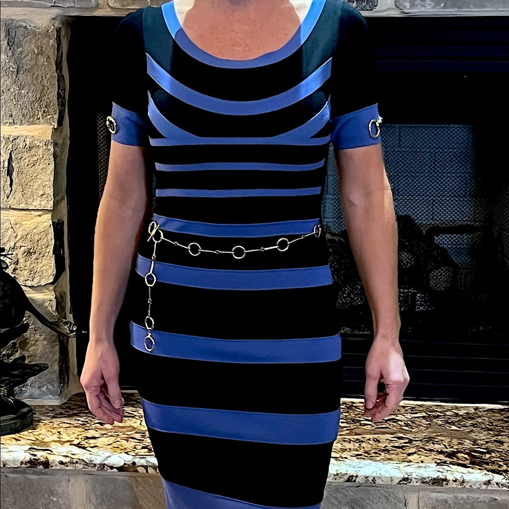 Black and blue bodycon dress